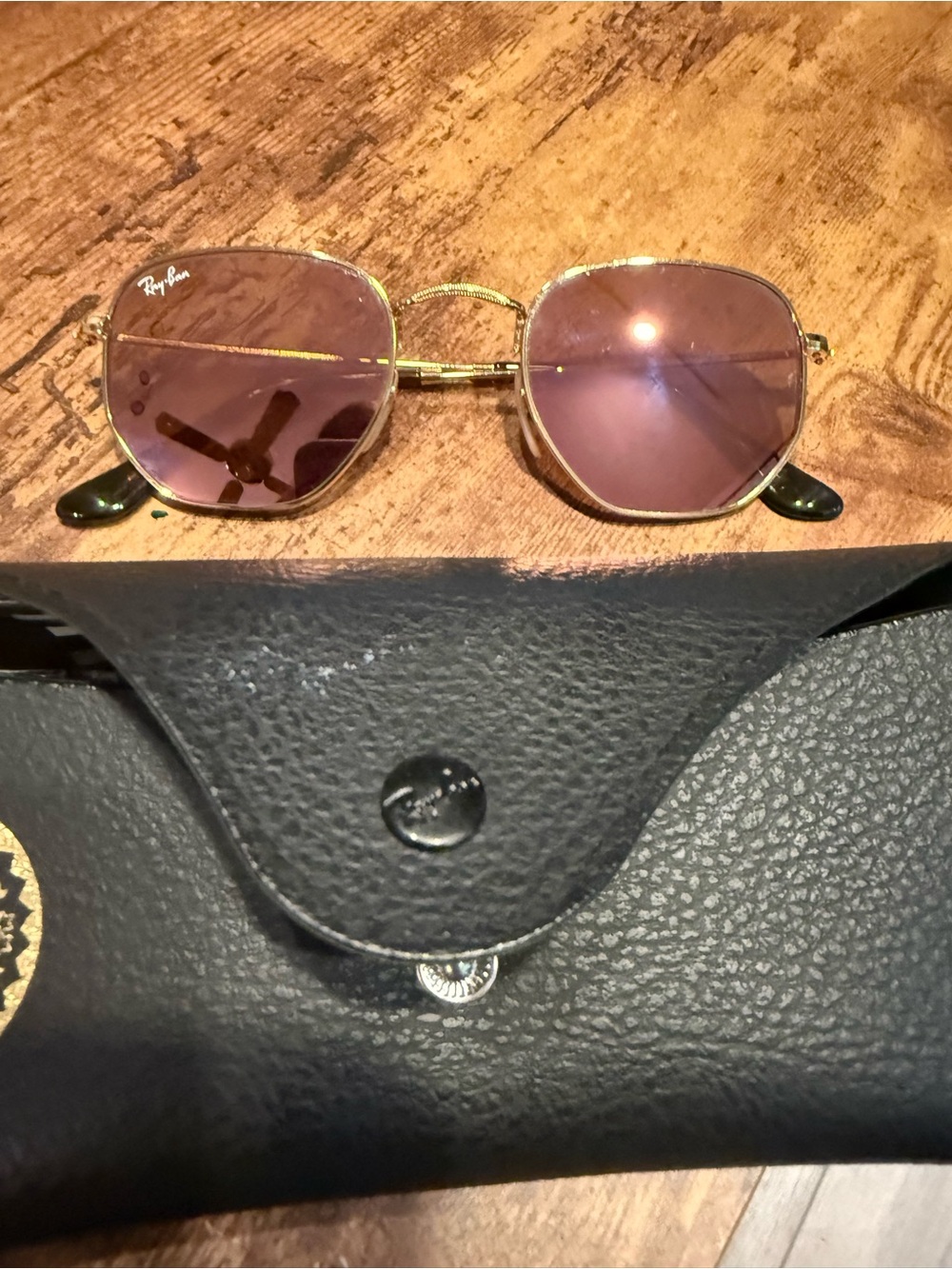 Ray-Ban Gold Frame Sunglasses with Pink mirrored Lenses